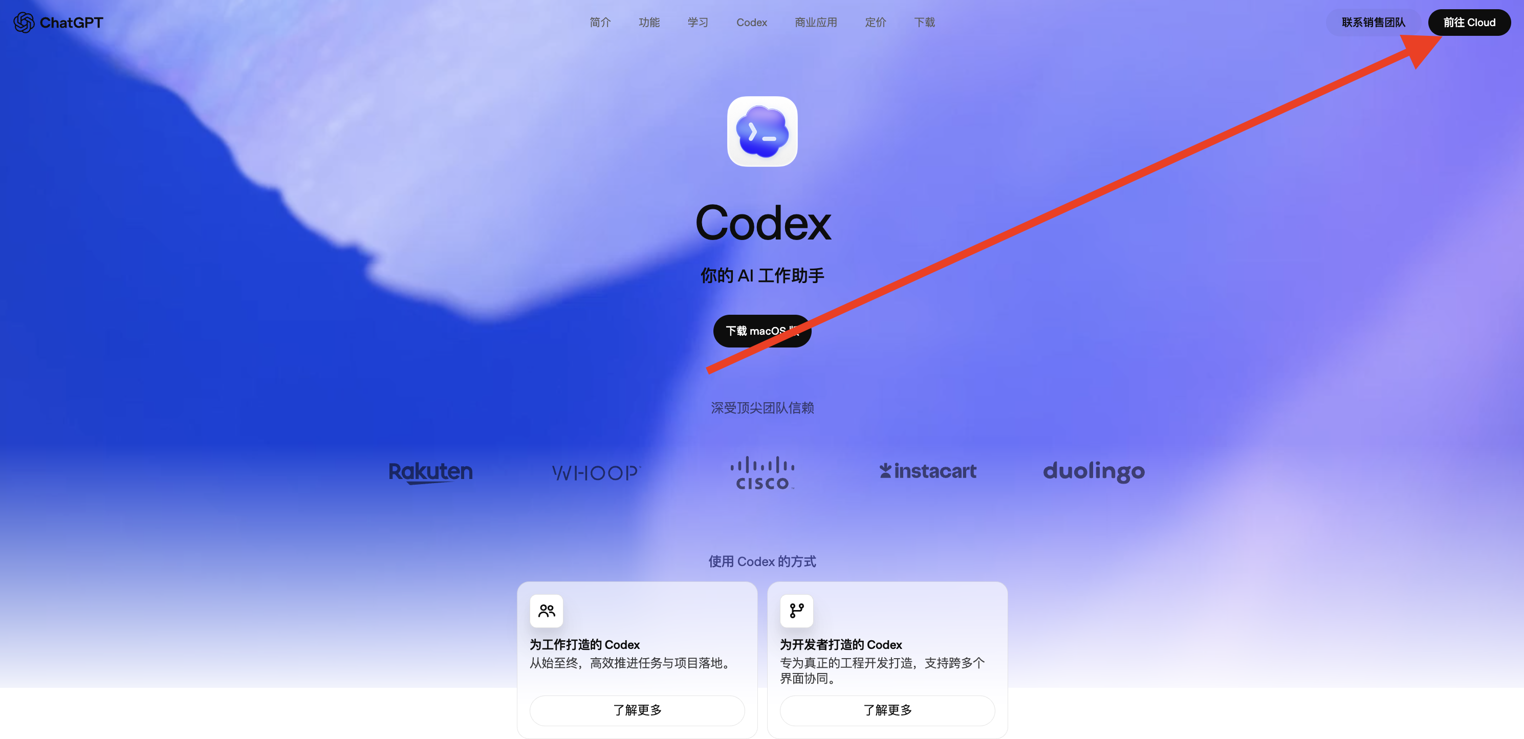 Codex 云端版入口:打开 chatgpt.com/codex